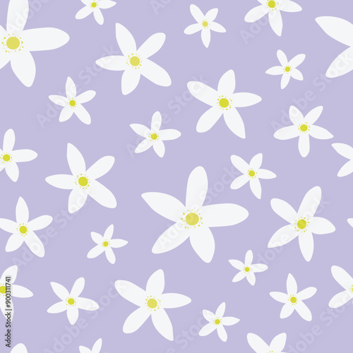 Vector seamless repetitive pattern of white flowers on pink background
