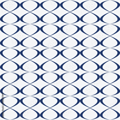 Abstract retro seamless pattern with blue round shapes on white background