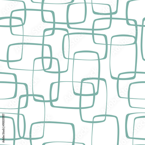 Abstract retro seamless pattern with green round-square shapes on white background