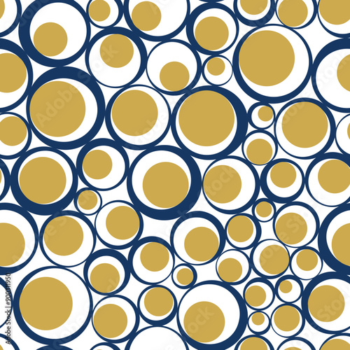 Abstract seamless illustration of circles with golden filling on white backround