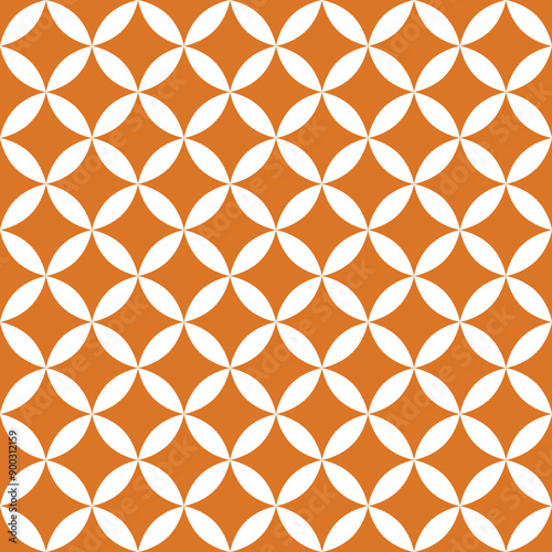 Seamless ornamental pattern with round circles and stars on white background