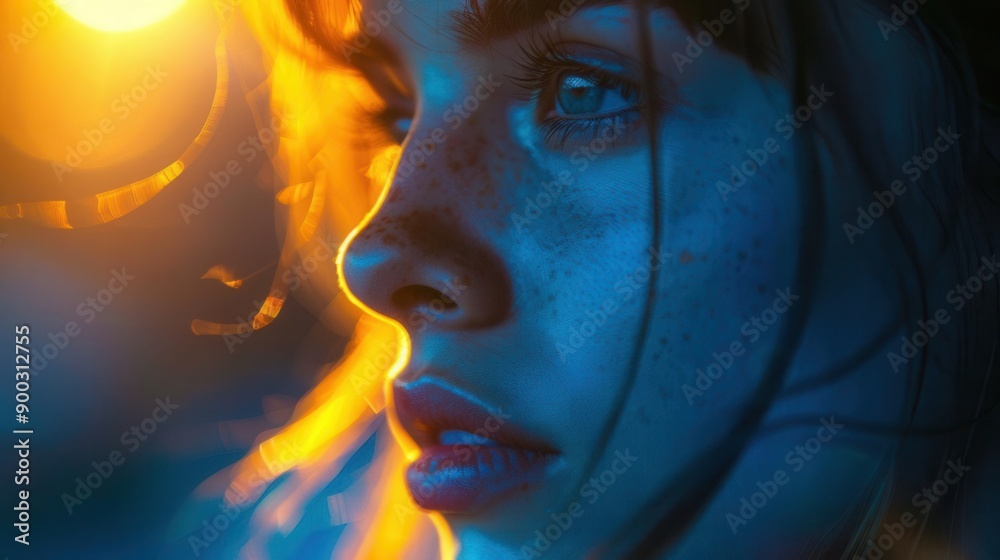 Cool blue light, setting sun, individual's portrait, subdued expression, Blue Monday, Cool blue light, setting sun, individual's portrait, subdued expression, Blue Monday,