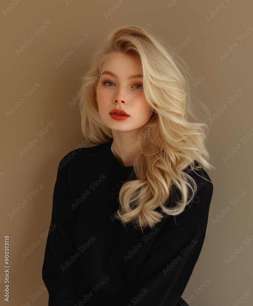 Φωτογραφία Portrait of a Young Woman With Blonde Hair Against a Neutral Background