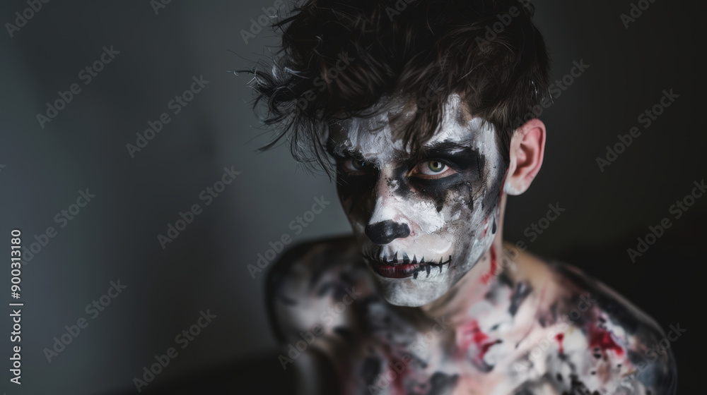 Man Halloween makeup face paint scary Halloween vampire Halloween festival decorations Wallpaper background Man Halloween makeup face paint scary Halloween vampire Halloween festival decorations Wallpaper background