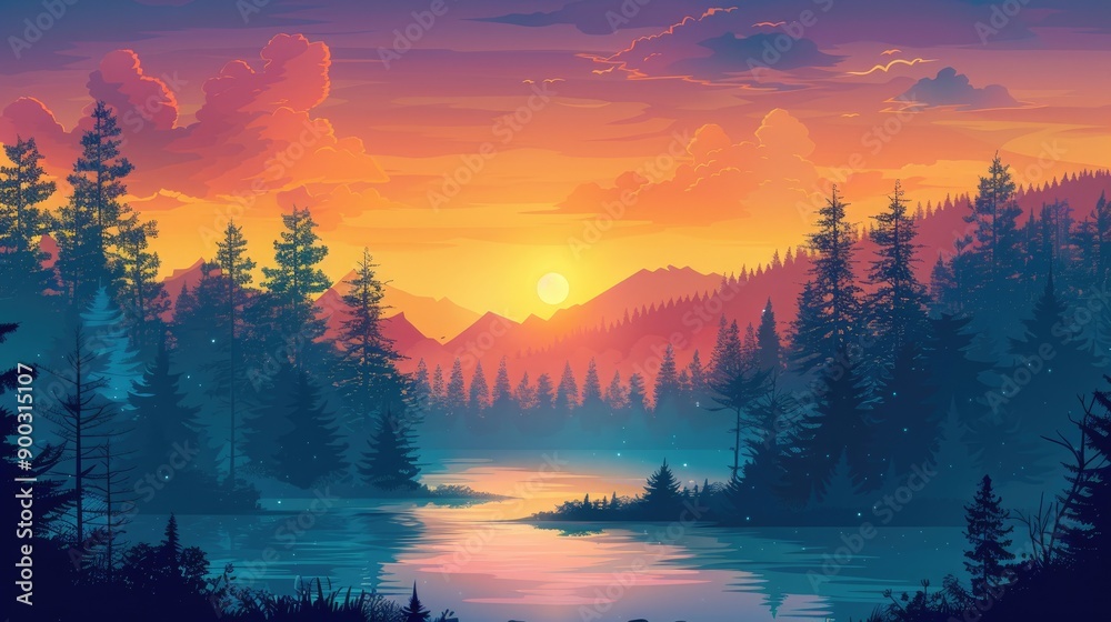 Fototapeta premium beautiful the green forest and river of trees pine