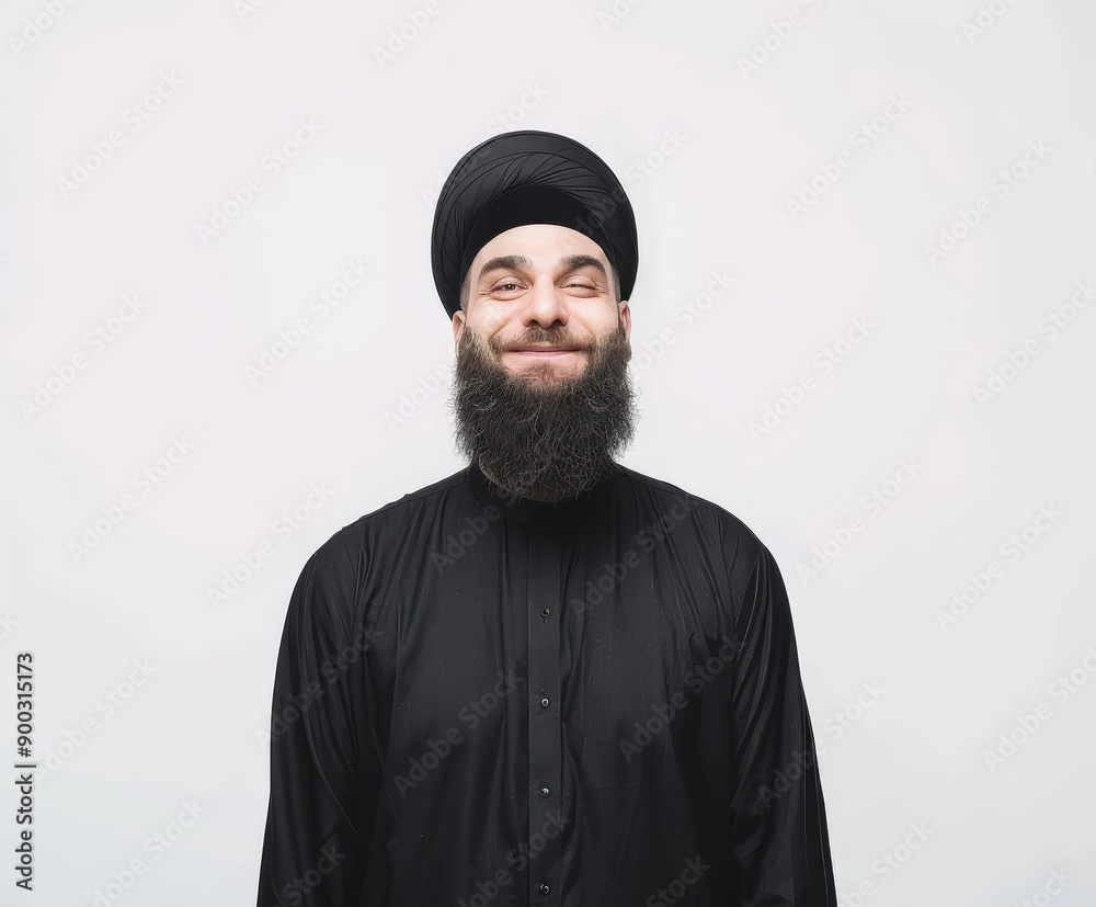 Muslim Man With a Beautiful Beard Smiling Against a White Background Muslim Man With a Beautiful Beard Smiling Against a White Background