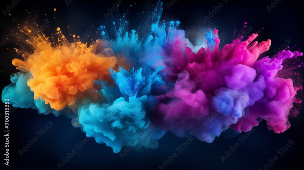 Colorful powder splash on dark background, Explosion and dust color powder abstract background. Colorful powder splash on dark background, Explosion and dust color powder abstract background.