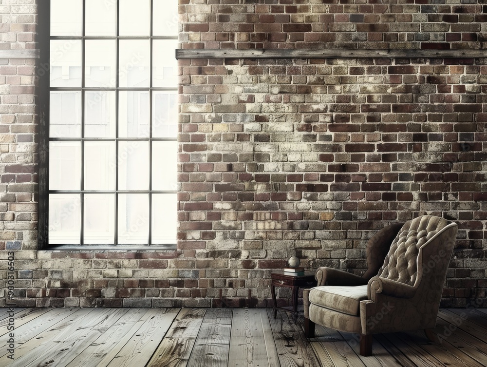 Fototapeta premium Cozy Seating Area With Vintage Armchair and Large Window