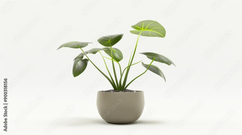 Indoor Plant With Large Leaves in Simple Ceramic Pot Indoor Plant With Large Leaves in Simple Ceramic Pot