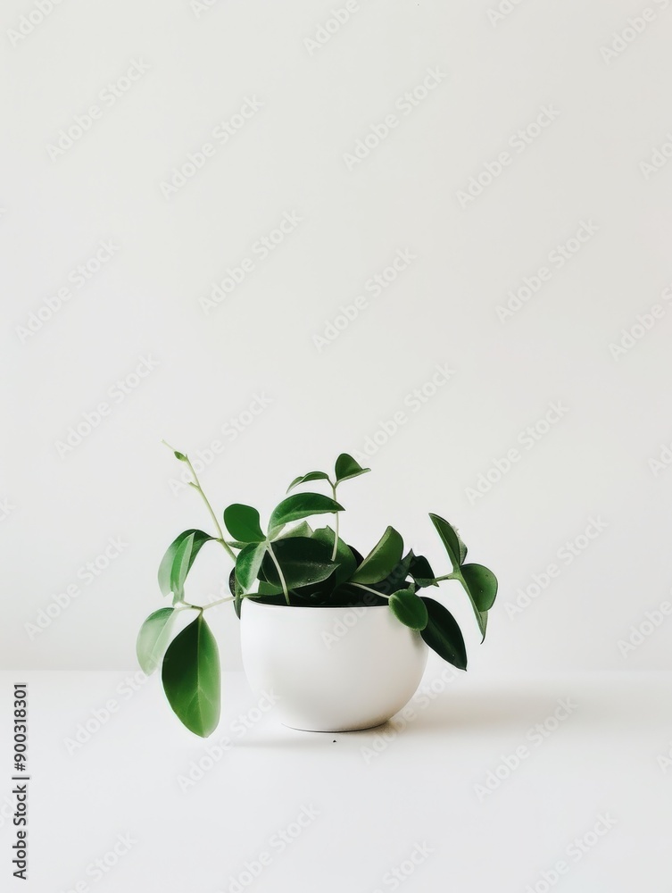 Green Indoor Plant in White Ceramic Pot on Neutral Background Green Indoor Plant in White Ceramic Pot on Neutral Background