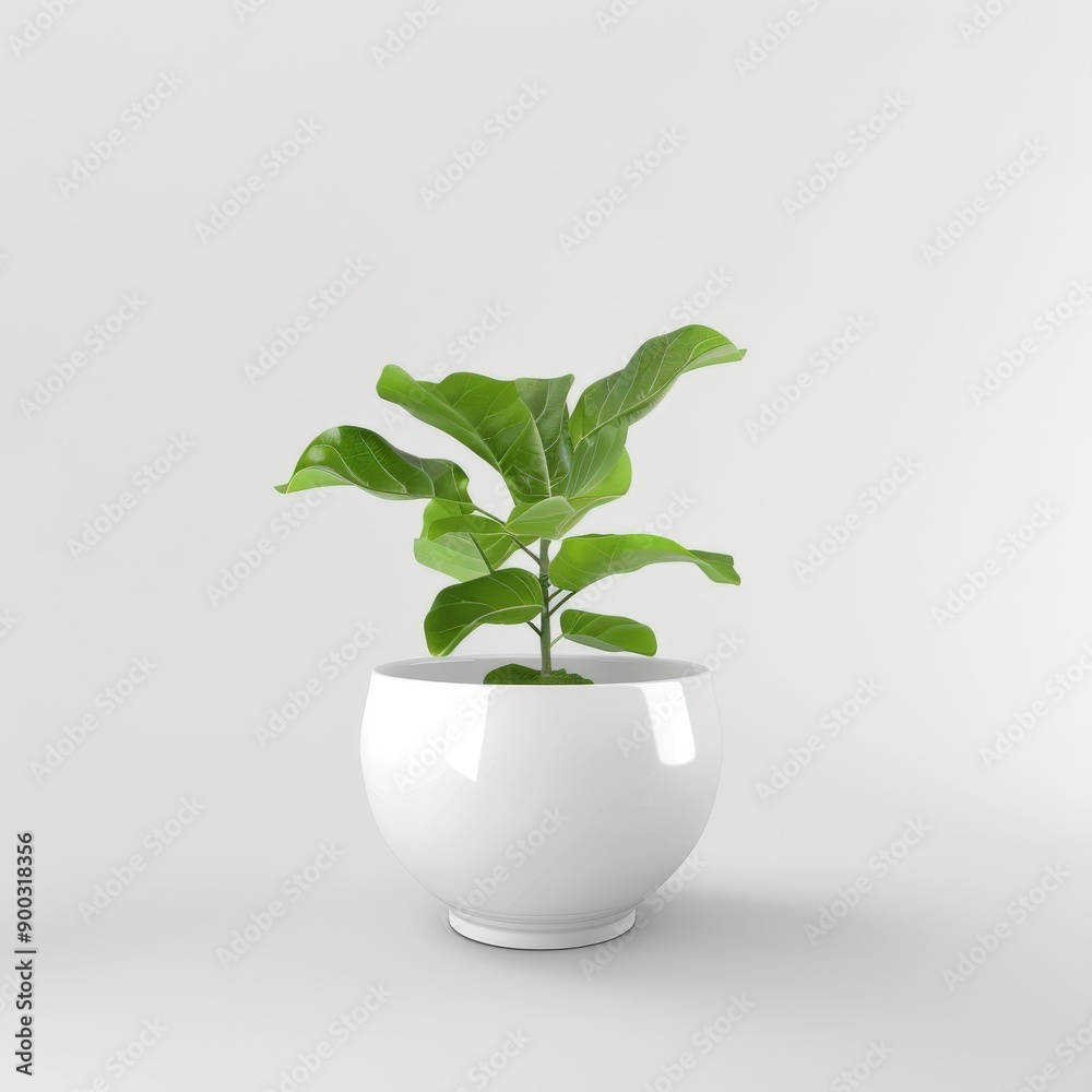 Fiddle Leaf Fig Plant in White Pot on Minimalist Background Fiddle Leaf Fig Plant in White Pot on Minimalist Background