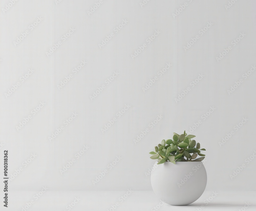 Modern White Pot With Green Succulent Plant on Minimalist Table Modern White Pot With Green Succulent Plant on Minimalist Table