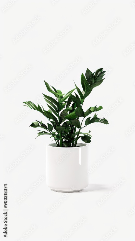 Green Indoor Plant in White Pot on Light Background Green Indoor Plant in White Pot on Light Background