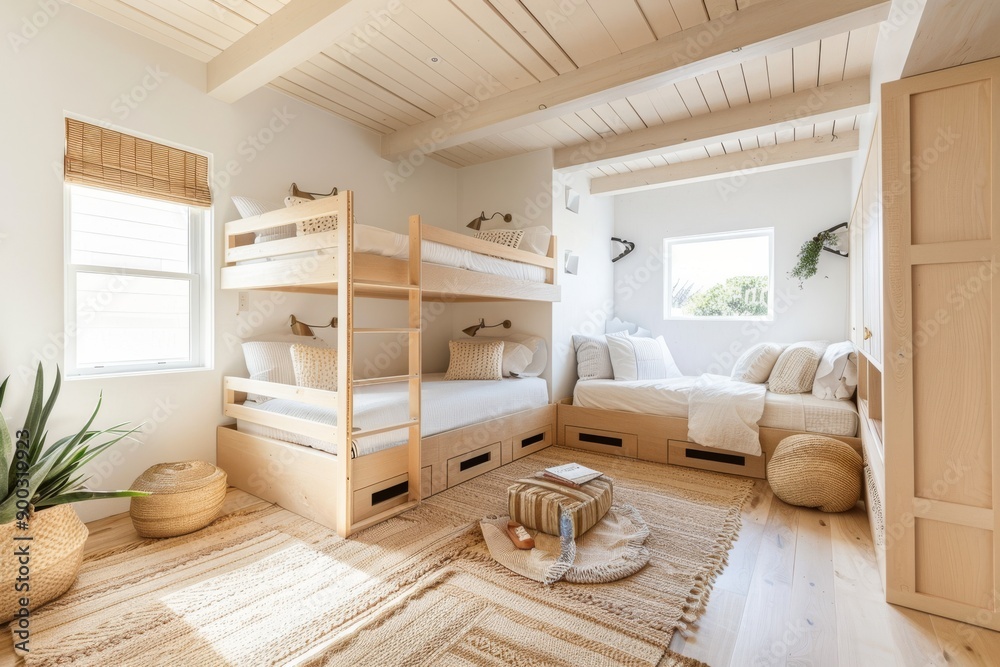 Bright and Airy Beach House Bedroom with Bunk Beds Bright and Airy Beach House Bedroom with Bunk Beds