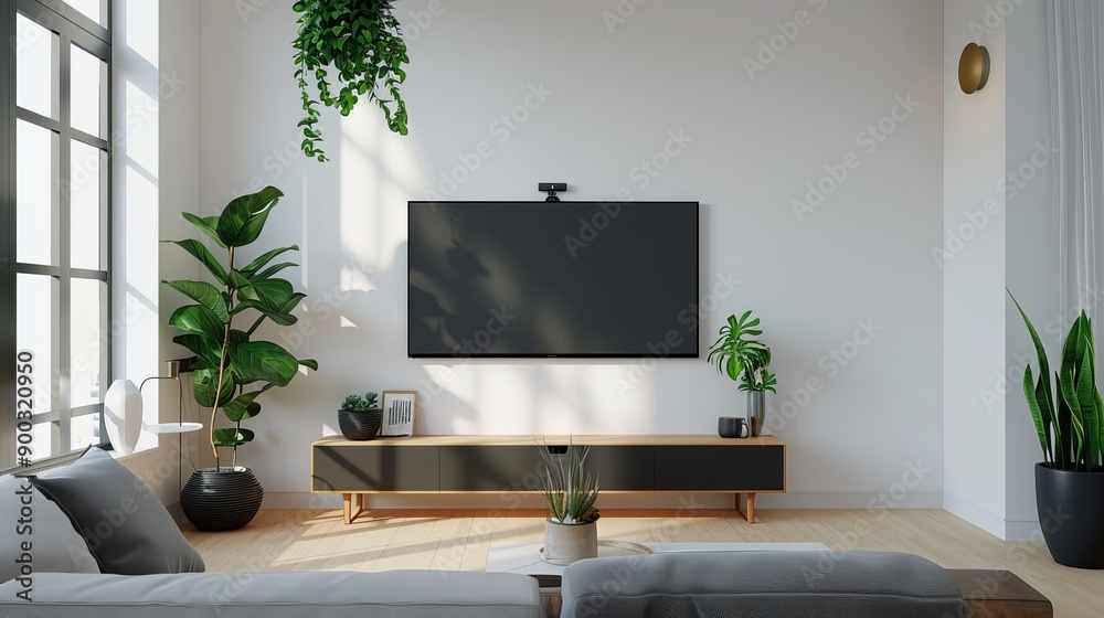 Modern Living Room Interior Mockup: TV Cabinet and Stylish Decor Modern Living Room Interior Mockup: TV Cabinet and Stylish Decor