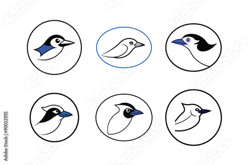 Logo of blue jay bird, labeled line art vector design illustration. photo