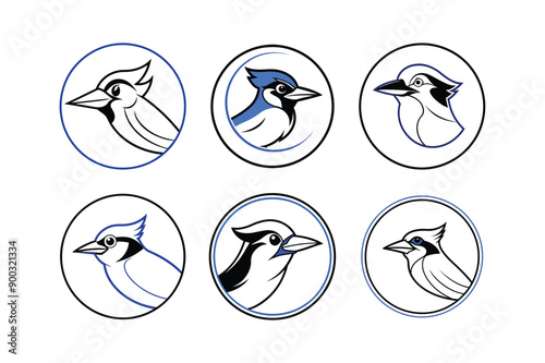 Logo of blue jay bird, labeled line art vector design illustration. photo