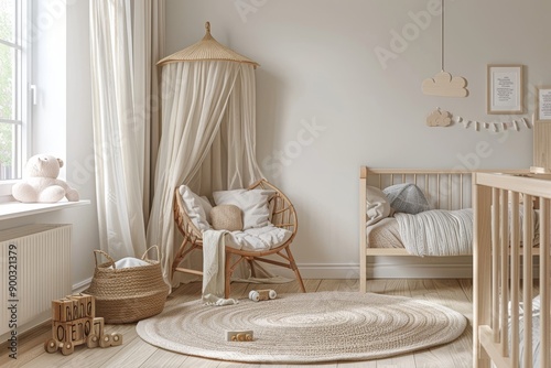 Cozy Nursery with Canopy Bed and Wooden Toys