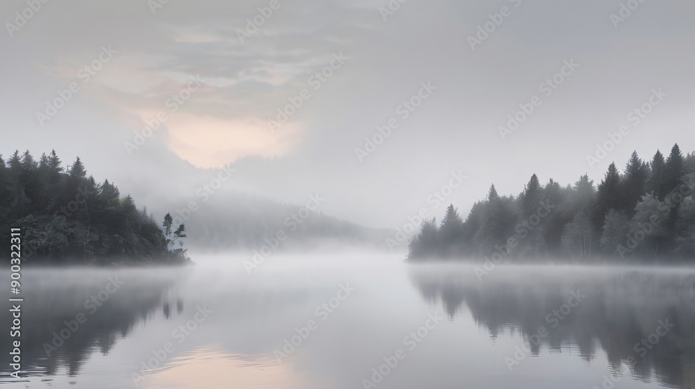 Enchanted river veiled in ethereal morning mist Enchanted river veiled in ethereal morning mist