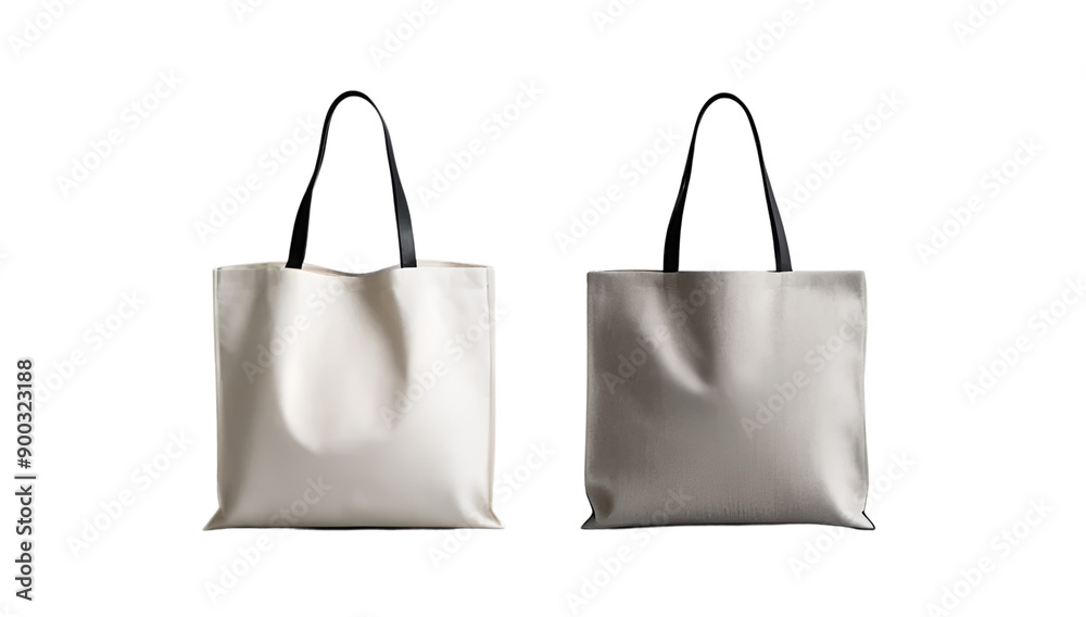 Two tote bags or Canvas bag mockup of fabric tote with handle isolated on white backgroud Two tote bags or Canvas bag mockup of fabric tote with handle isolated on white backgroud