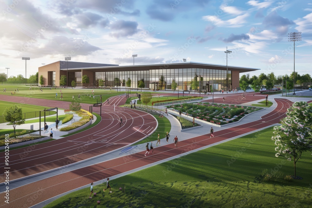 Fototapeta premium Modern Athletic Complex with Running Track and Field