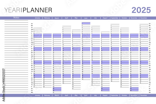 The annual planner for 2025, the design of the calendar layout is ready for printing. Schedule page, magazine, stationery calendar, corporate planner template with space for personal notes
