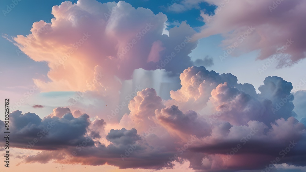 A sky with gentle, pastel colors and wispy clouds, reflecting the crisp, clean air and peaceful calm following a recent storm A sky with gentle, pastel colors and wispy clouds, reflecting the crisp, clean air and peaceful calm following a recent storm