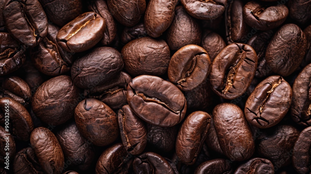 Naklejka premium Overhead view of backdrop representing halves of dark brown coffee beans with pleasant scent