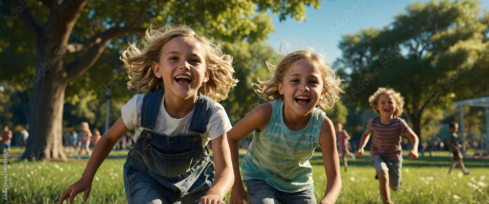 Fototapeta premium Children playing in a park during the day-3