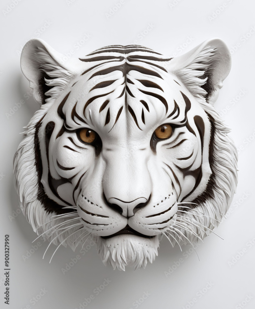 tiger head statue on the wall, created from concrete, resin, 3D render, isolated in clean background tiger head statue on the wall, created from concrete, resin, 3D render, isolated in clean background