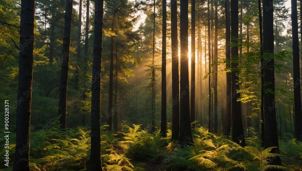 Obraz premium sun rays in the forest