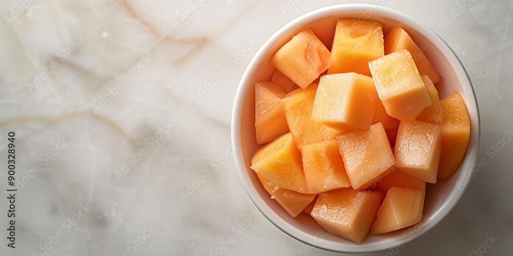 A small bowl of dice cut papaya on white background A small bowl of dice cut papaya on white background