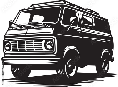 Vintage Cargo Van silhouette flat vector illustration isolated on a white background