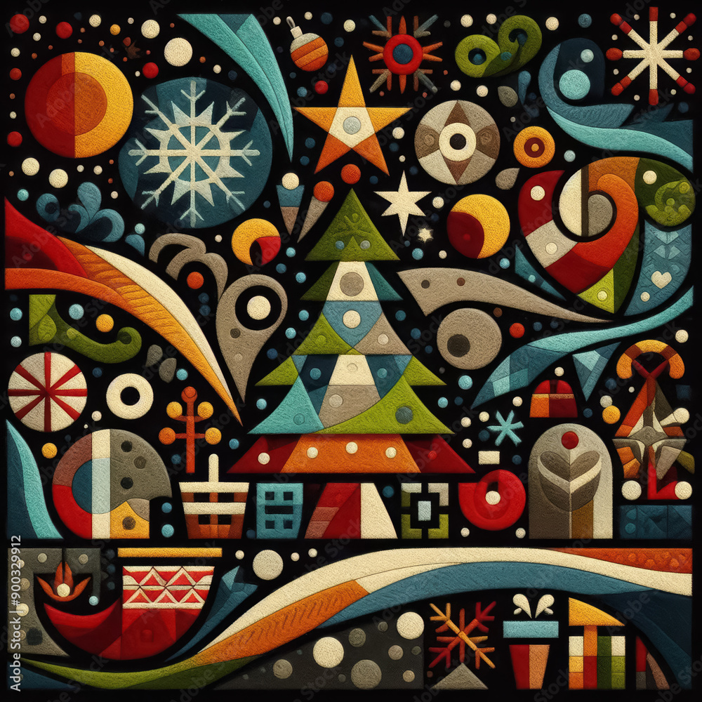 Fototapeta premium Felt art patchwork, christmas concept, colorful holiday