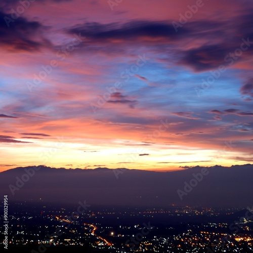 Beautiful Sunset Over Cityscape with Colorful Sky