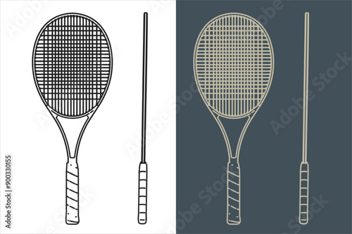 set of tennis racket  line art