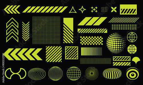 Collection of abstract futuristic technology retro elements
