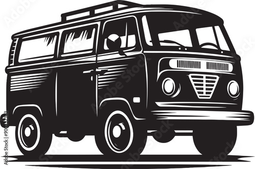Vintage Cargo Van silhouette flat vector illustration isolated on a white background