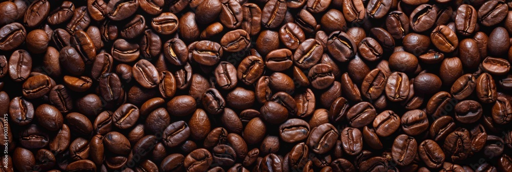 Fototapeta premium Brown roasted coffee beans close up full frame as a background texture