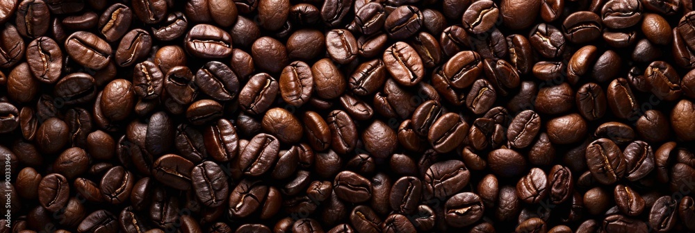 Naklejka premium Brown roasted coffee beans close up full frame as a background texture