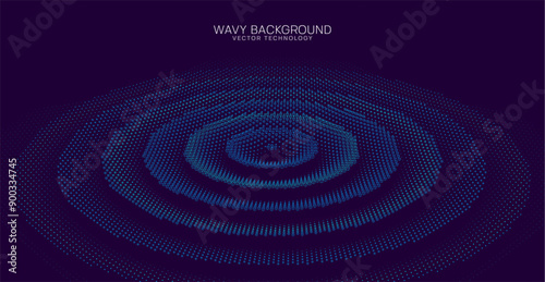 Digital dynamic waves. 3D ripple effect. Abstract sound waves. Vector illustration.