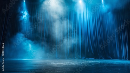 A stage with blue curtains and a blue background. Stage background