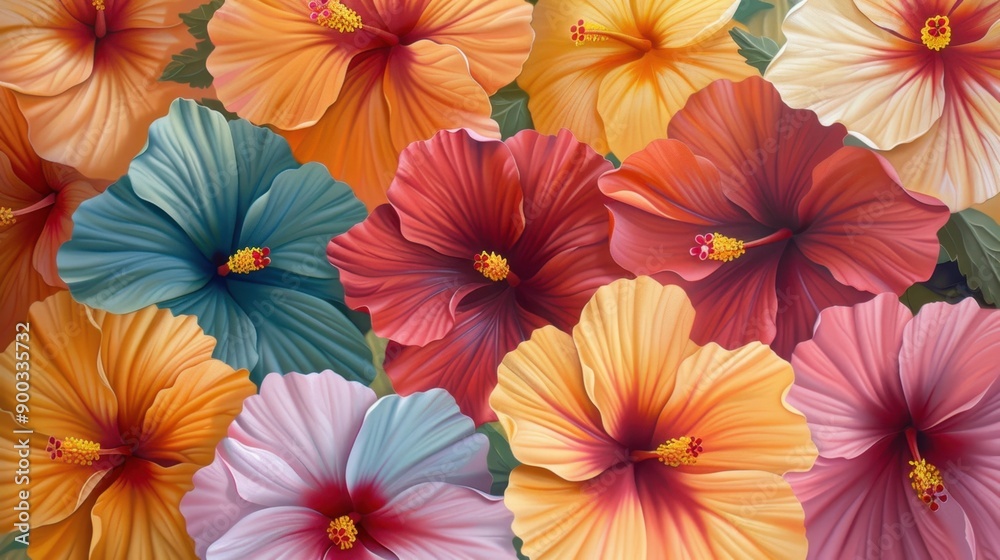 Obraz premium Hibiscus: Known for their bold, tropical colors, hibiscus flowers represent delicate beauty, adding a touch of vibrant charm and exotic allure to floral displays. 