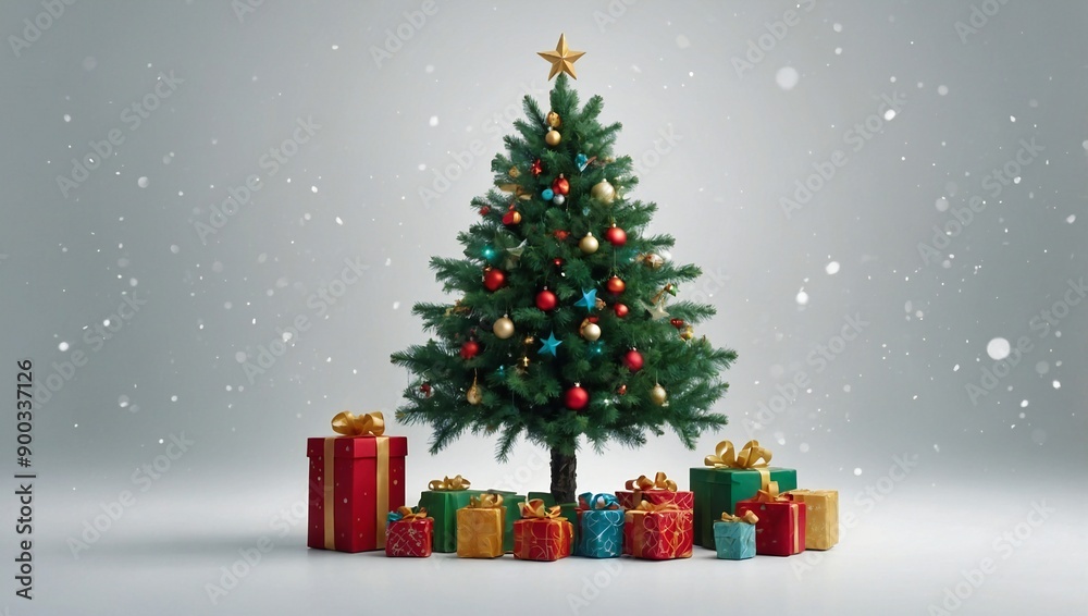 Obraz premium generative AI a christmas tree decorated with ornaments in the snow 