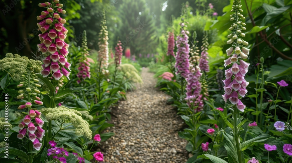 Obraz premium Foxglove: With their towering presence and vibrant blooms, foxgloves represent ambition and self-assurance. They add a touch of grandeur to cottage gardens. 