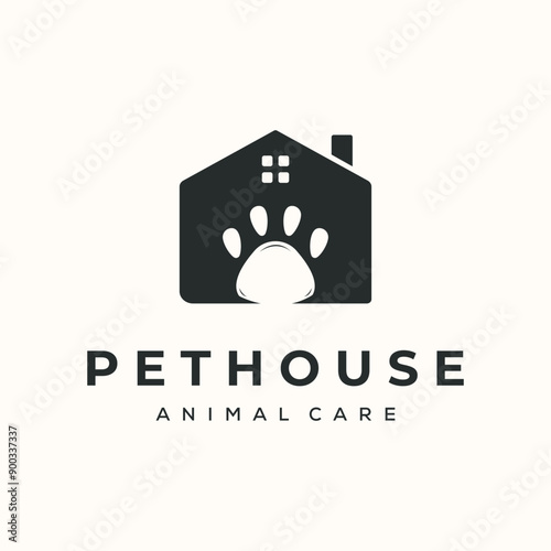 pet place vintage logo vector minimalist illustration design, home care of pet logo design