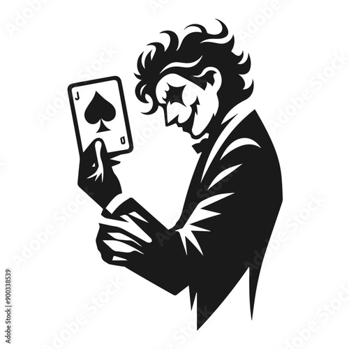 Clean black and white vector silhouette of a Joker on white background