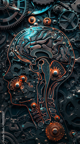 Human brain and gears illustration showcasing the fusion of technology and human intelligence.