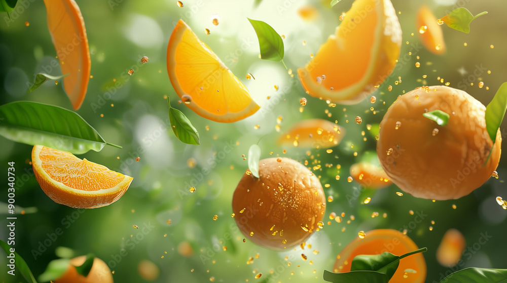 fresh citrus fruits, including lemons, limes, and oranges. The juicy, bright yellow, and green slices are levitating against a clean background, highlighting their natural, organic qualities. 