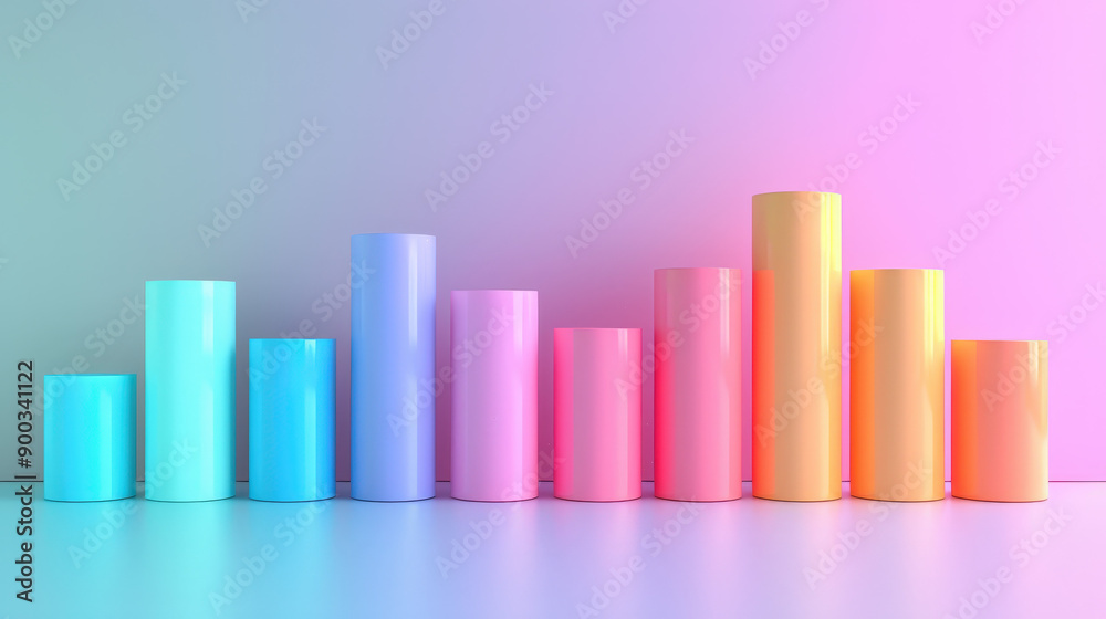 3D render of a bar chart with ascending bars in pastel colors, business performance and progress. 3D render of a bar chart with ascending bars in pastel colors, business performance and progress.